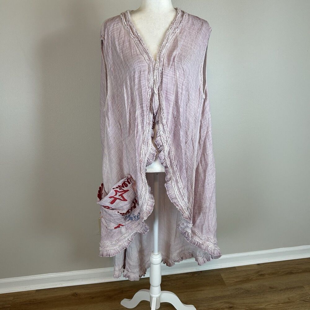 Paper Lace Vest Purple Gauze Duster Long Ruffle Cardigan Gypsy Hippie One Size